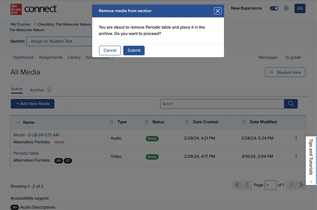 Connect screenshot showing New media Services