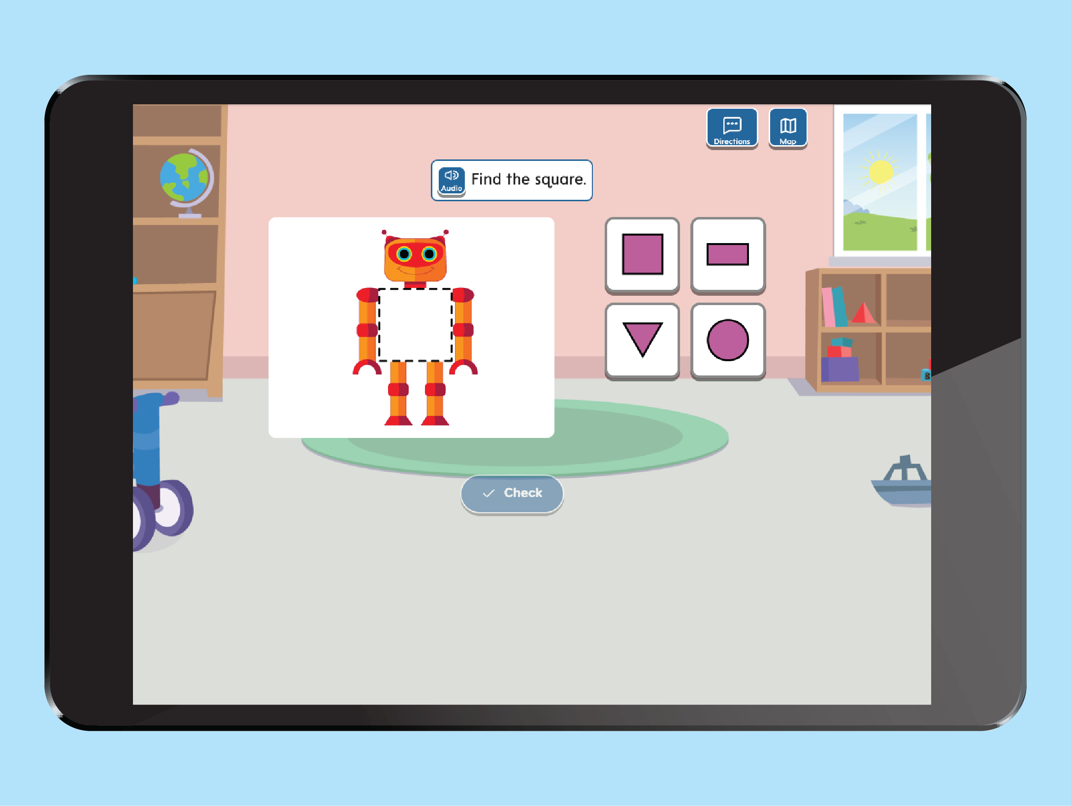 A tablet shows a sample from the program’s Digital Practice activities.