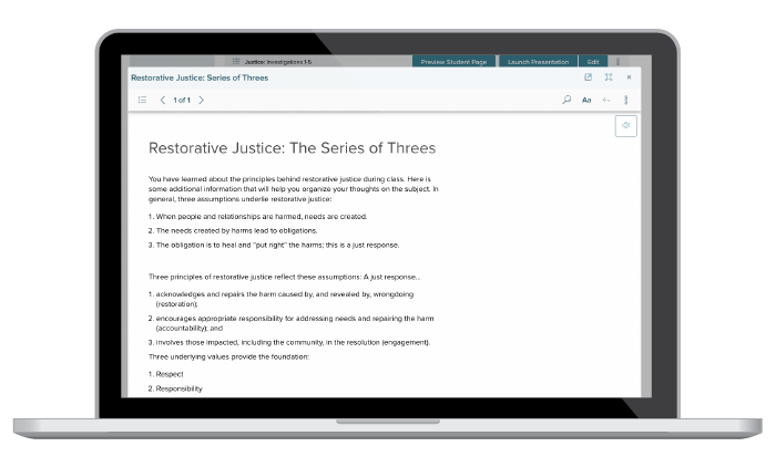 Restorative Justice: The Series of Threes example on laptop screen