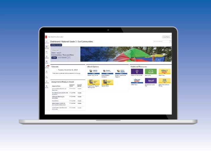 A laptop screen displaying the IMPACT Online Teacher Portal.
