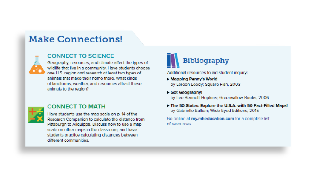 A sample of the Make Connections! feature highlighting connections to math and science.