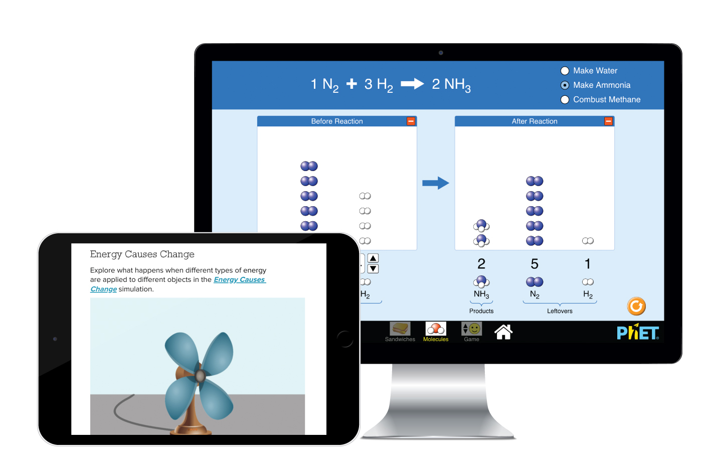 Example of simulations on tablet and monitor