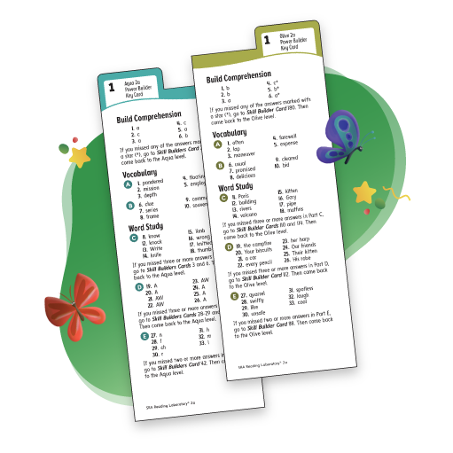 Monitor Self-Progress: Two Key Cards show the answers to corresponding Power Builders.