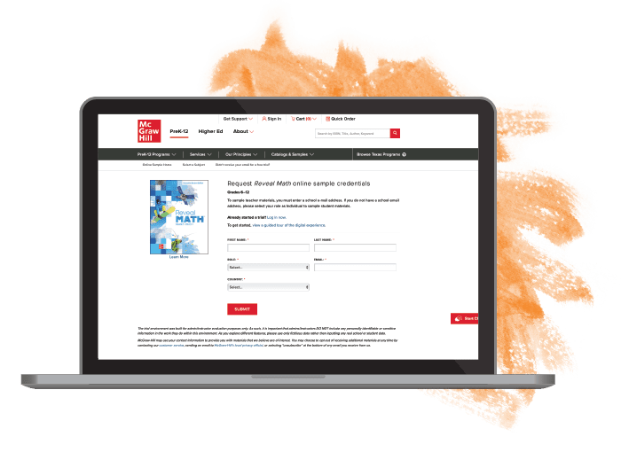 Reveal Math Online Sample page on laptop
