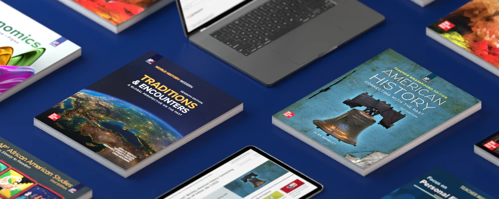 AP and elective book covers including Traditions & Encounters, American History, Economics, and AP African American Studies. 